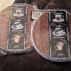 NIB Espresso Coffee-Themed Burner Covers. Each Comes W/1 Lg/1Sm.  Comes 2 Packs